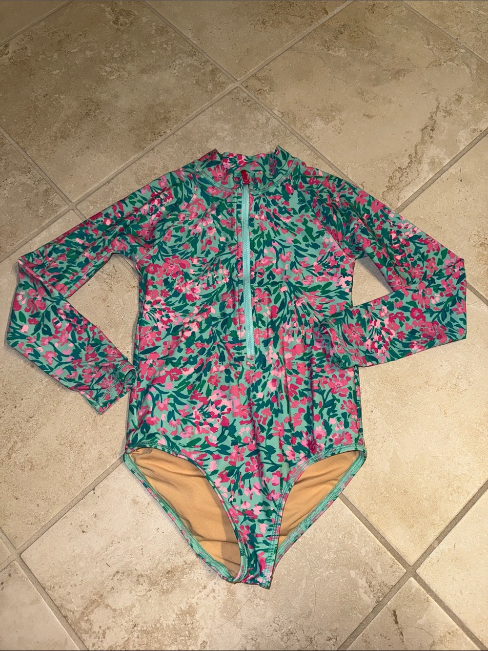 Crewcuts Teal & Pink Floral Rashguard One-Piece